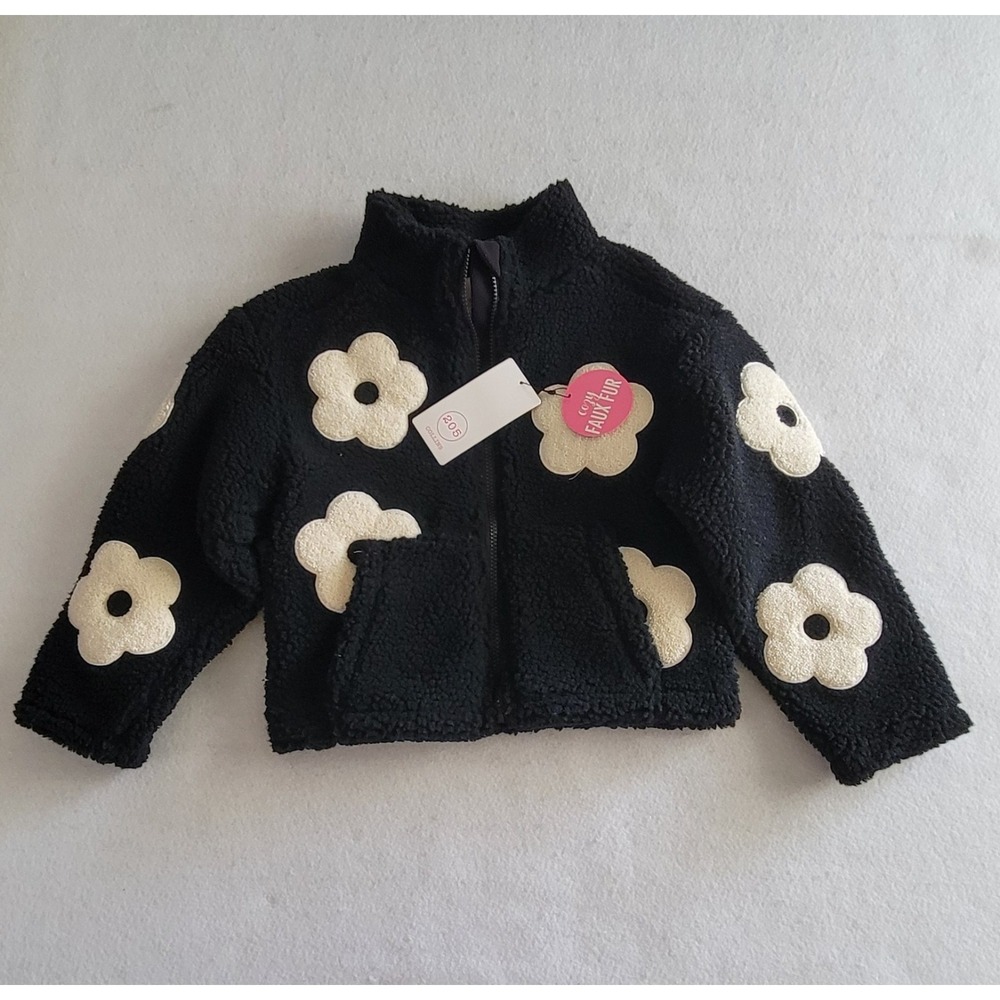 Cozy Faux Fur Girls Fuzzy Fleece Cute Floral Jacket Zip Up Winter Faux Fur Sz 6X